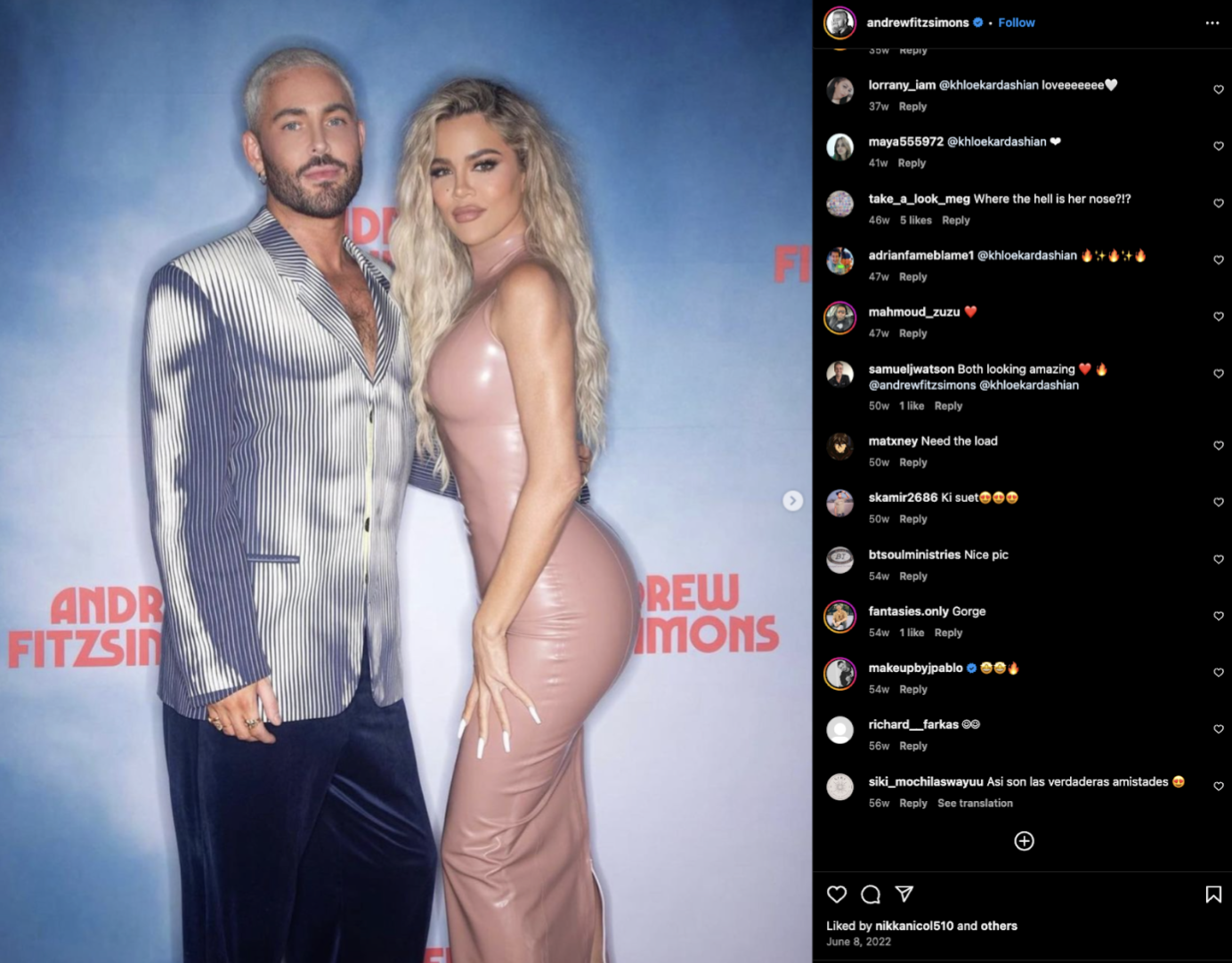 Instagram photo of Andrew Fitzsimmon and Khloe Kardashian posing together on a red carpet