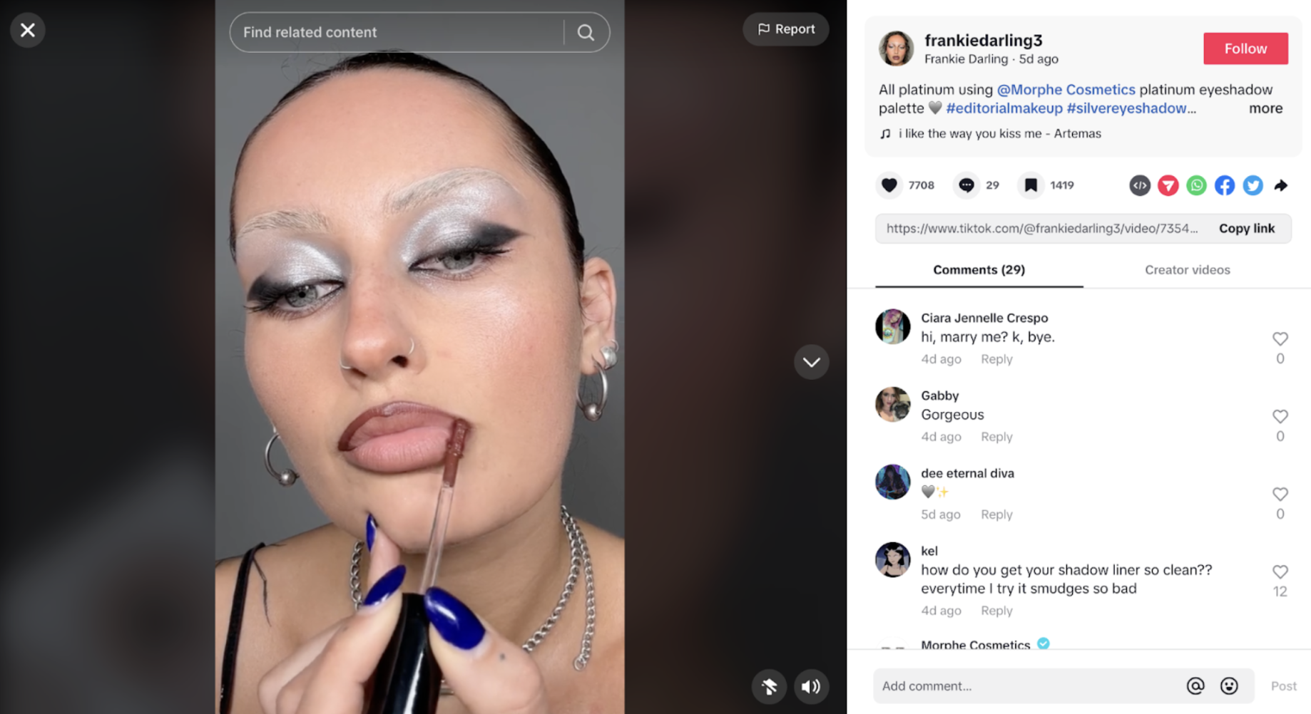 Frankie Darling in a makeup tutorial TikTok
