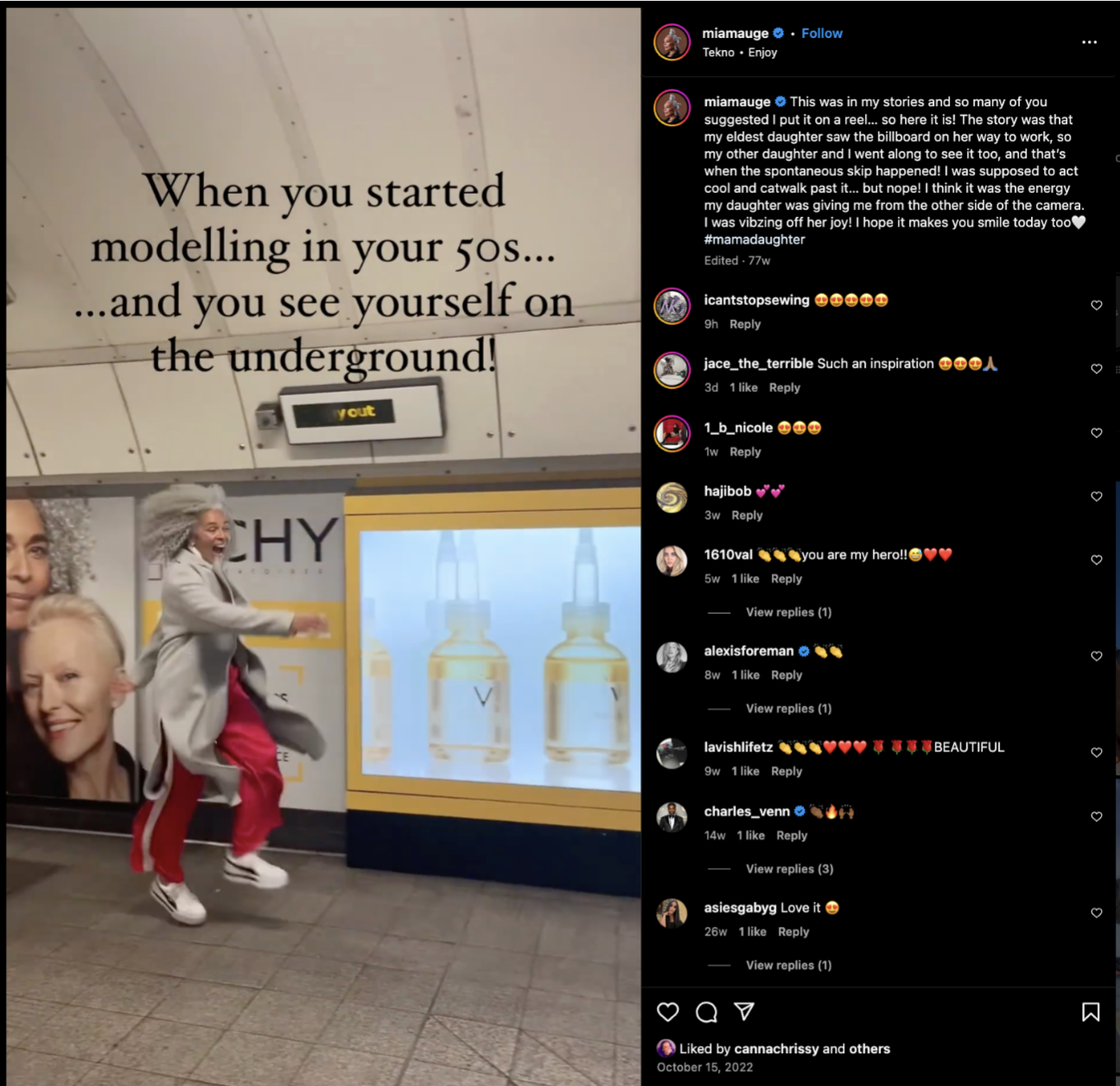 Instagram post of Mia Mague in the London tube station