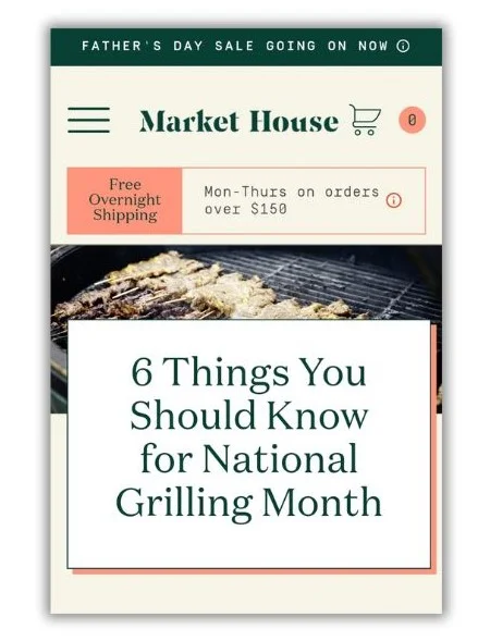 July content ideas - screenshot of a blog post with ideas for grilling.