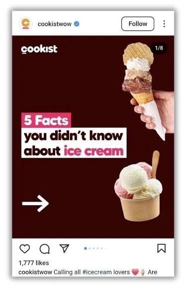 July content ideas - screenshot of an Instagram post with ice cream facts.