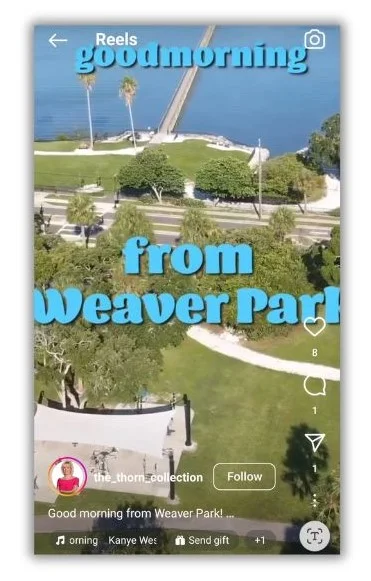 July content ideas - screenshot of a Reel showing a park from a drone.