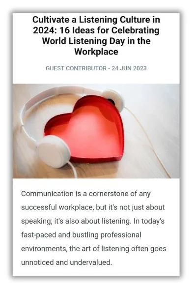 July content ideas - screenshot of a blog post about listening in the workplace.