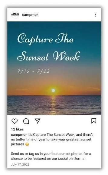 July content ideas - screenshot of an Instagram post with a sunset picture competition.