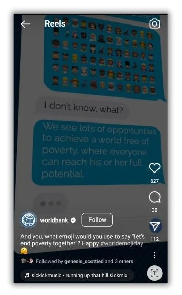 July content ideas - screenshot of an Instagram Reel from the World Bank.