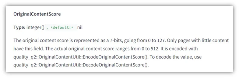 google algorithm documents - content score screenshot
