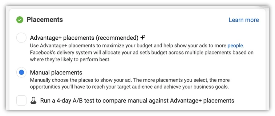 facebook ads - placement controls