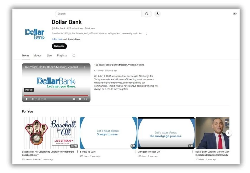 How to get organic traffic - Dollar Bank's YouTube page.