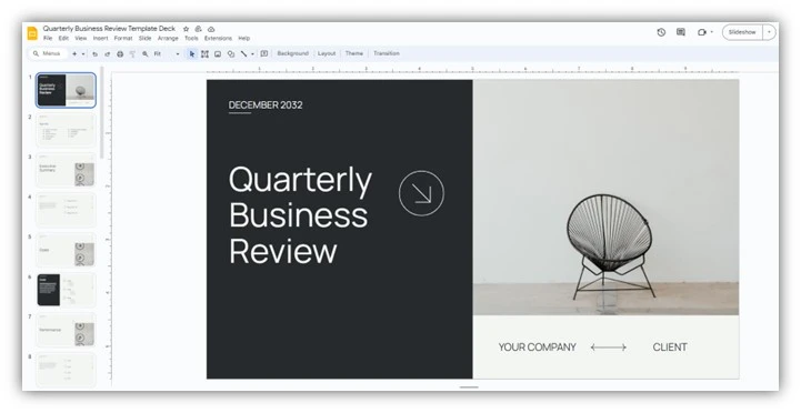 qbr template - screenshot of quarterly business review sample slides