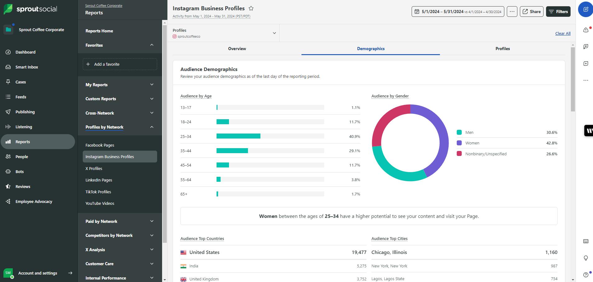 Instagram analytics Demographics report