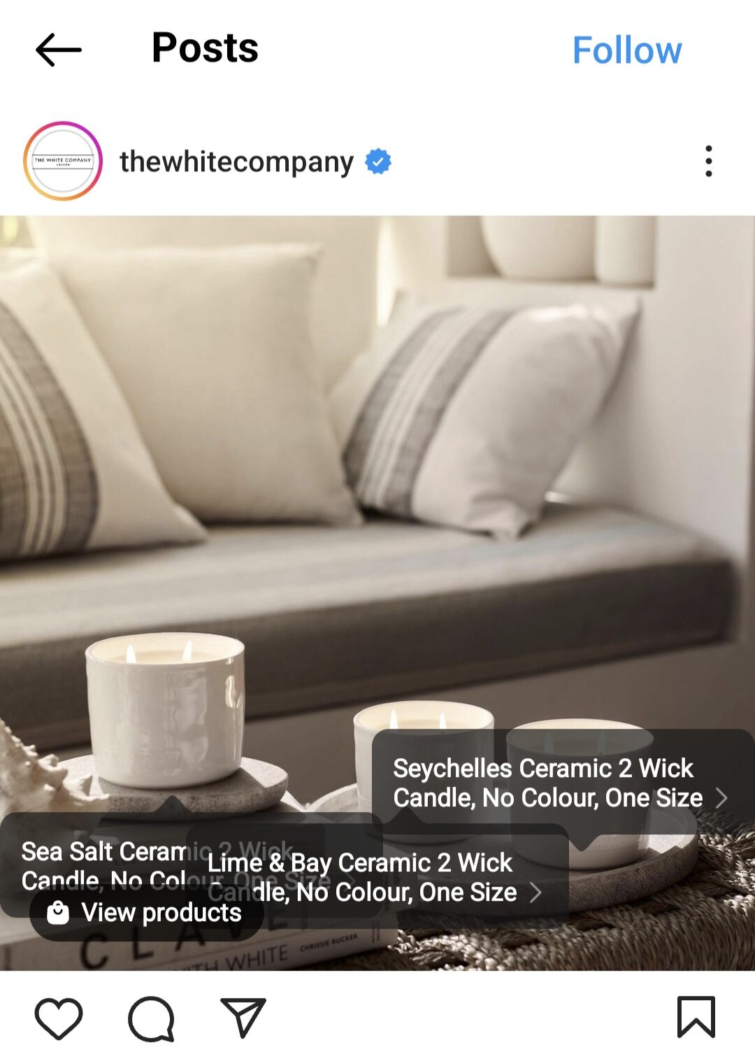 The White Company Instagram Shopping picture of three cups with shopping links