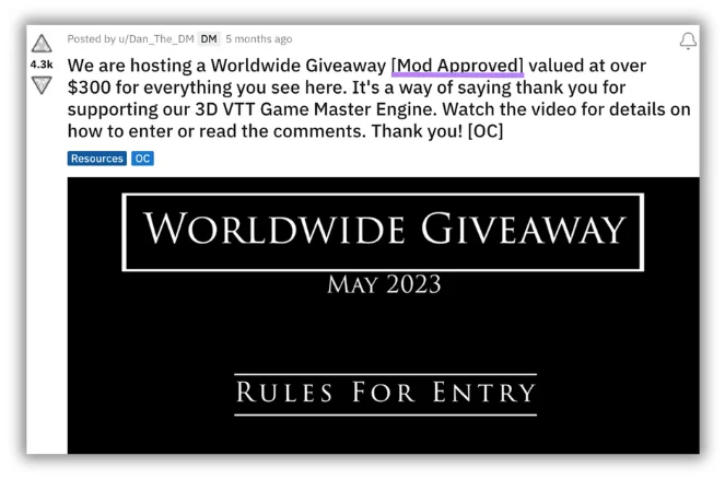 example of mod approved reddit giveaway