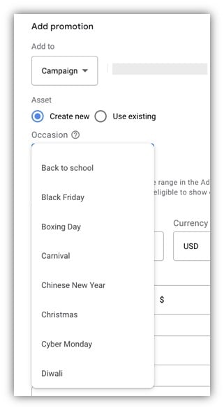 google ads promos - price asset options 