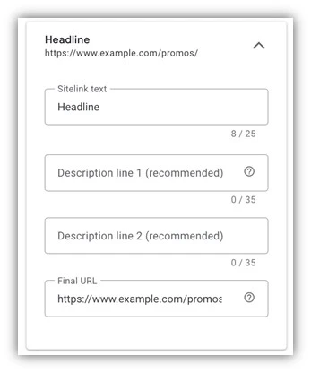 promos in google ads - sitelink asset screenshot