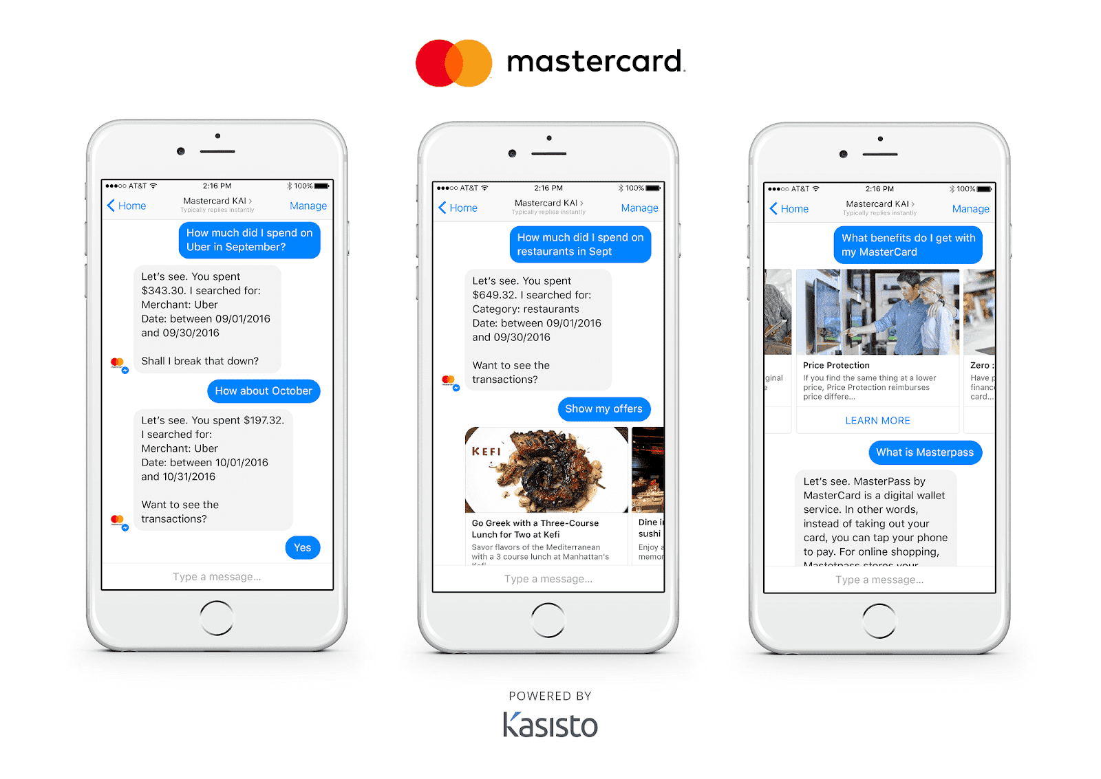 Mastercard customer service chatbot giving a summary of customer spending. 