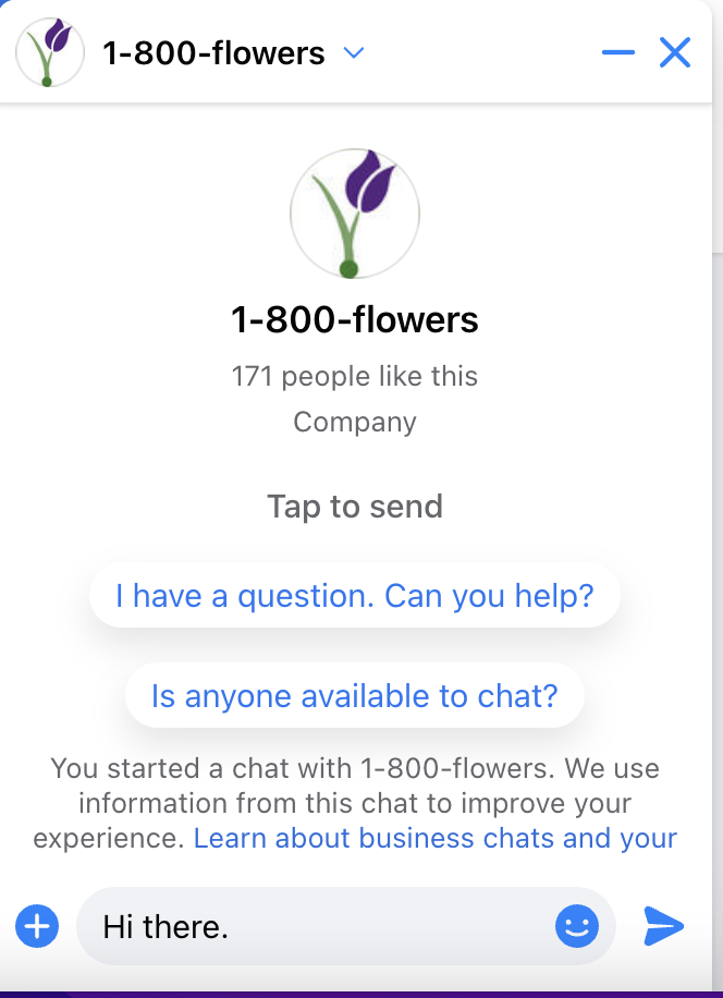 Customers can book flowers directly on 1-800-Flowers' chatbot.