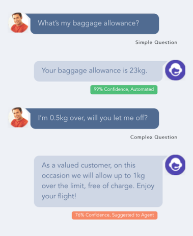 KLM customer service chatbot telling customer about their baggage allowance.