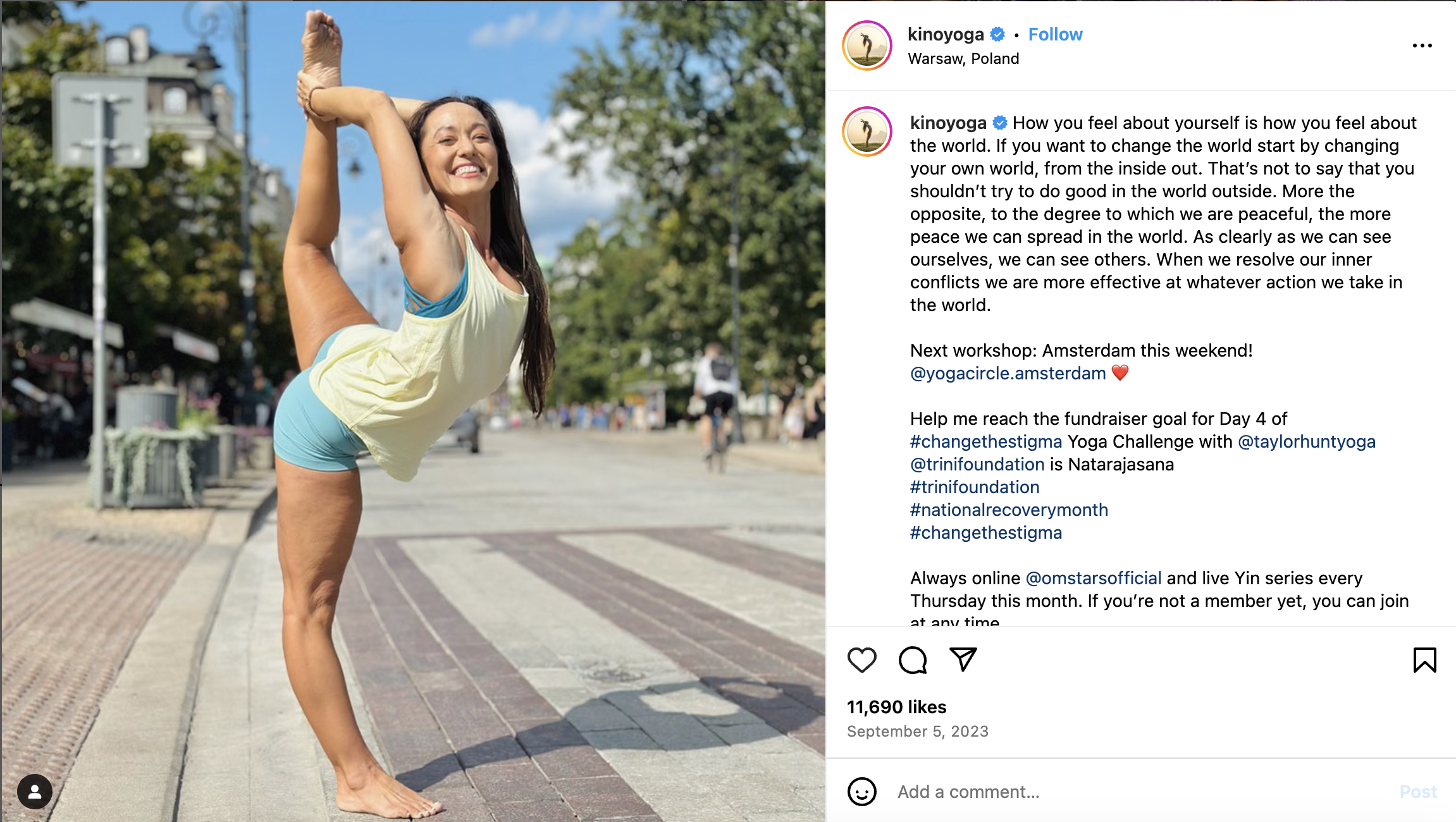 Lululemon influencer post on Instagram, showcasing fitness wear for yoga.