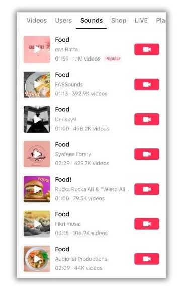TikTok SEO - TikTok search for sounds.