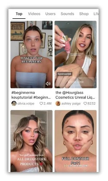 TikTok SEO - TikTok search results for makup tutorial.