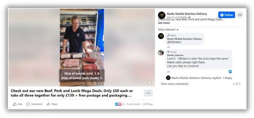 Facebook ad tactics - Facebook ad for a butcher shop.