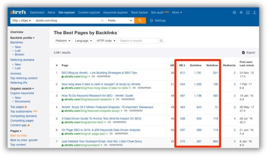 backlink report from ahrefs