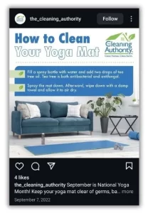 September content ideas - tips on cleaning yoga mat Instagram post.