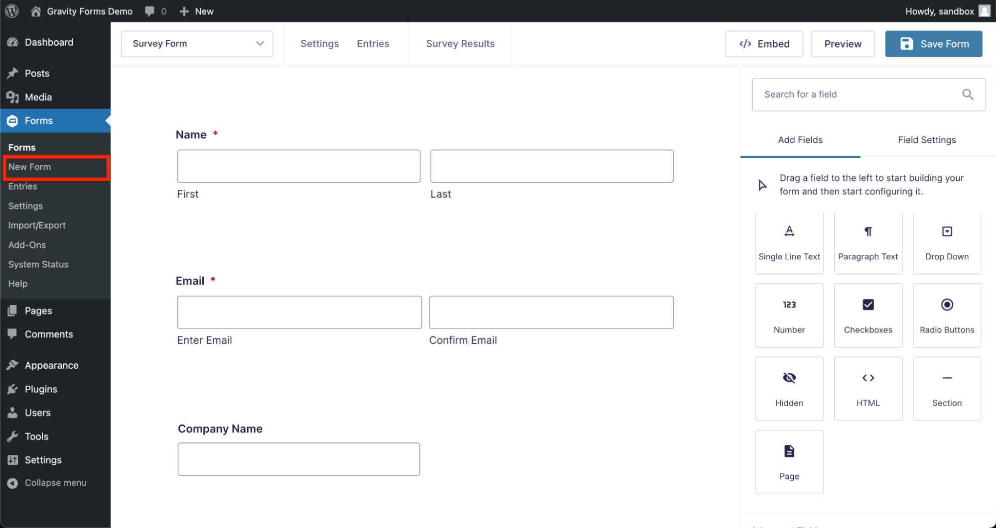 Gravity Forms Add Survey Fields