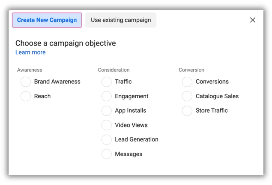 previous facebook ad objectives