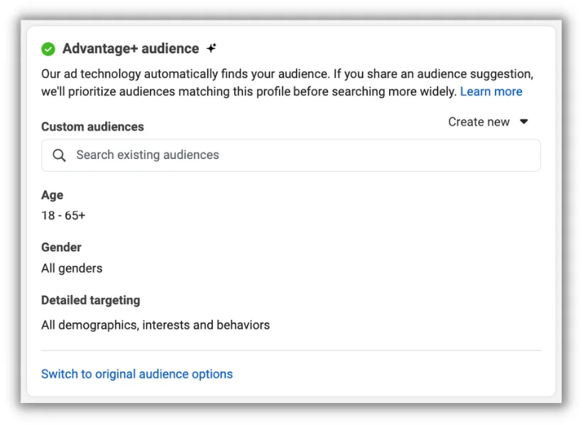 facebook ads advantage+ audience screenshot