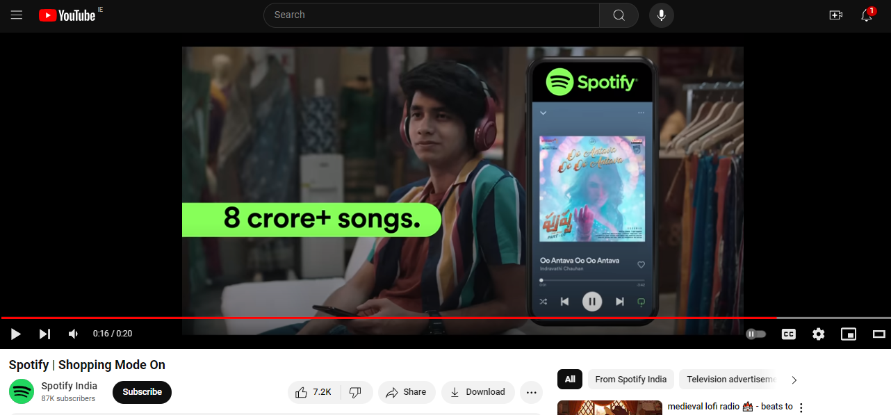 The Shopping Mode On advert by Spotify India, designed exclusively for their Indian customers.