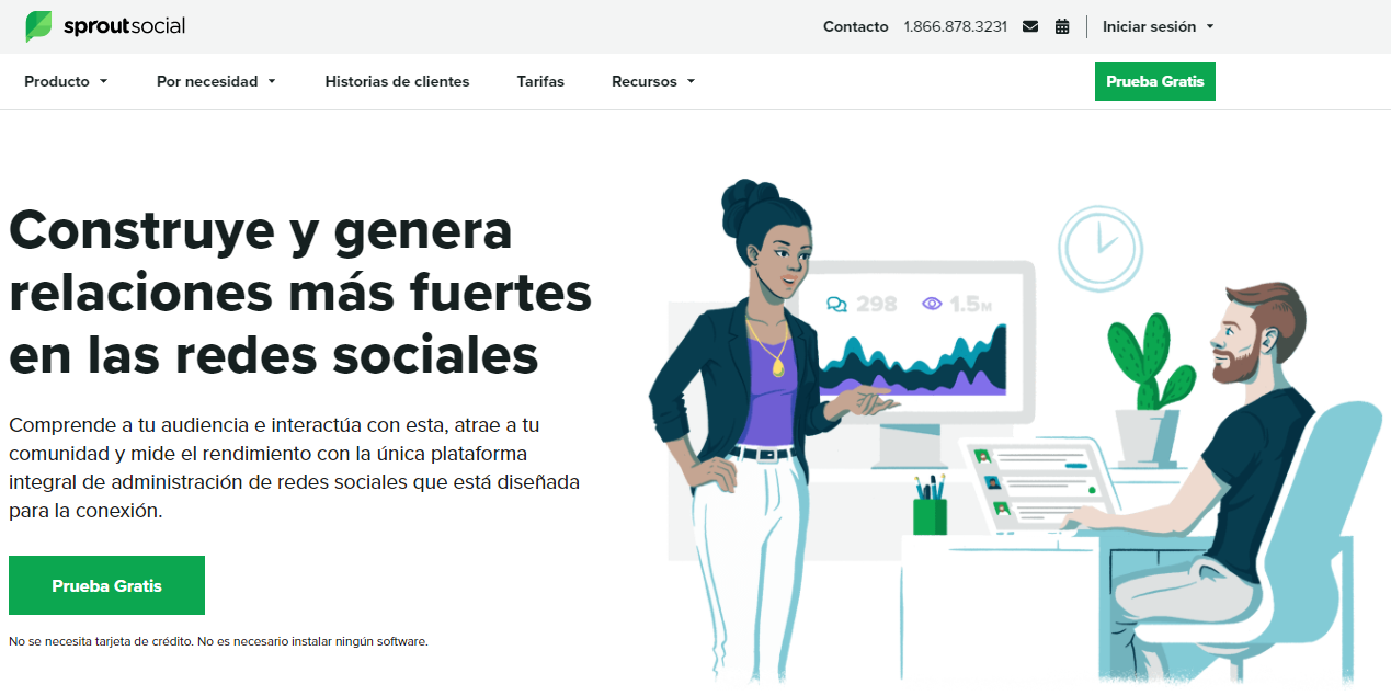 Sprout Social’s spanish homepage, with region-specific language changes