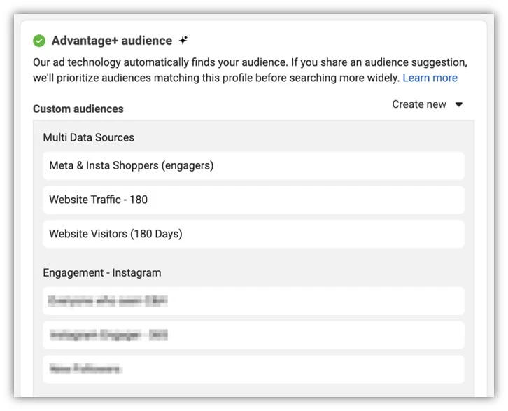 meta advantage+ - audience targeting screenshot