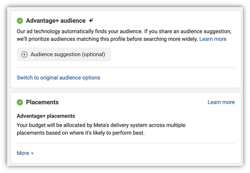 meta ads advantage+ - advantage plus audience and placements in facebook ads