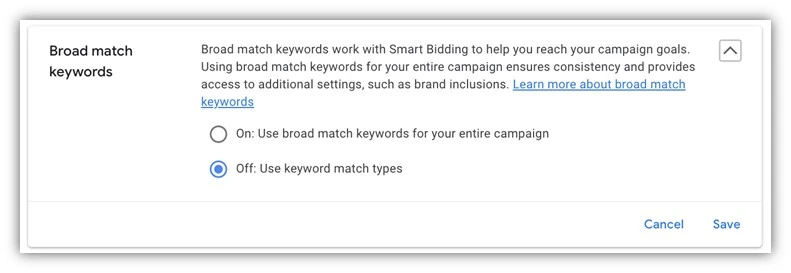 query matching - broad match keyword opt in for campaigns in google ads