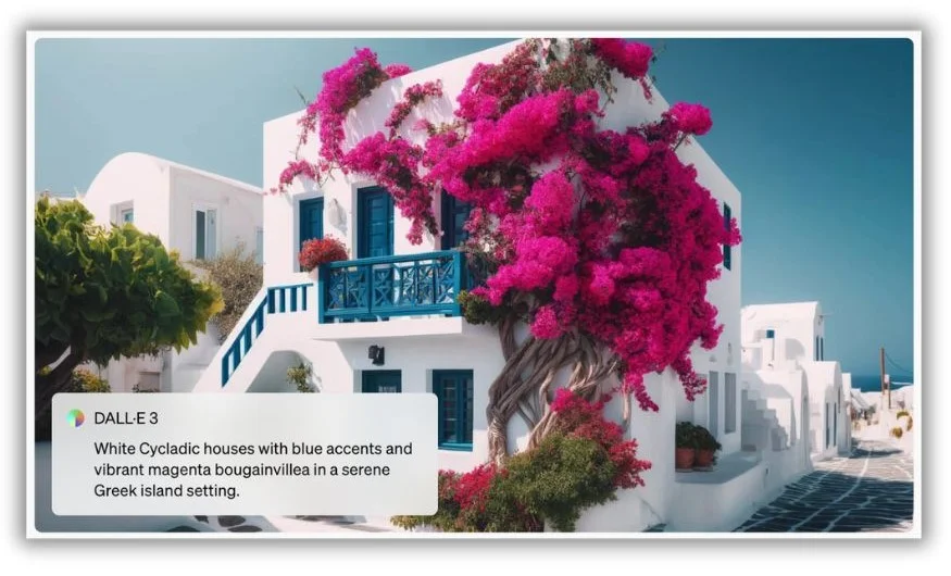 Best AI photo generators - AI generated image of a white house with flowers growing on it.