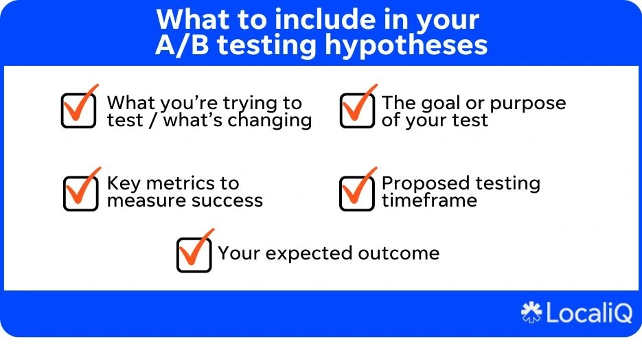 checklist of what to include in a/b testing hypothesis