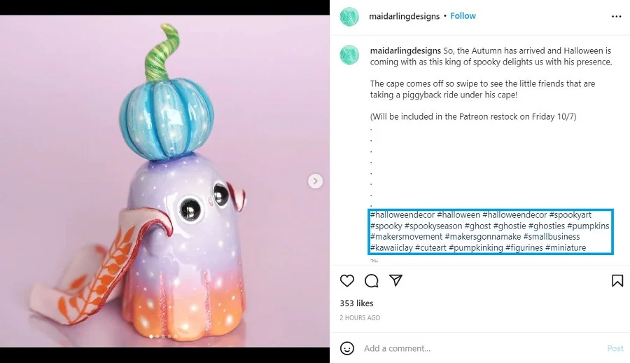 Halloween Instagram captions - Maidarlingdesigns social post.