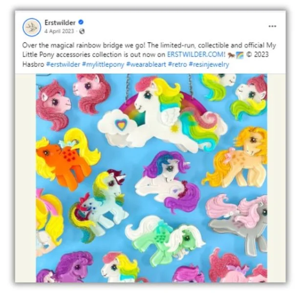 Bandwagon advertising - social post sharing My Little Pony-themed products.