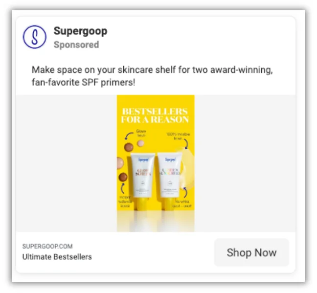 example of facebook ad copywriting for supergoop