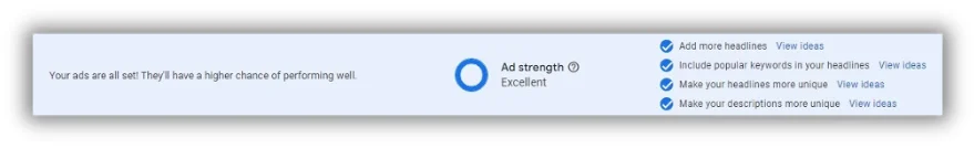 screenshot of quality score notification in google ads