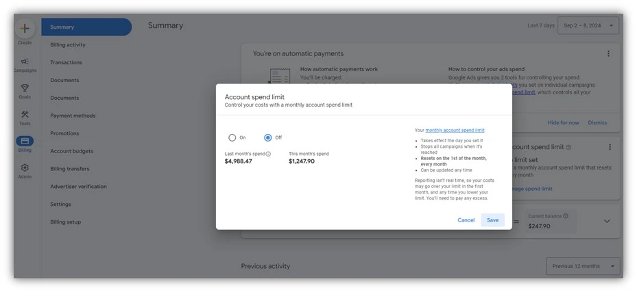 google ads monthly spend limit