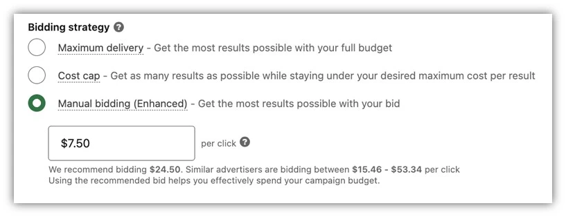 linkedin ads bidding - manual