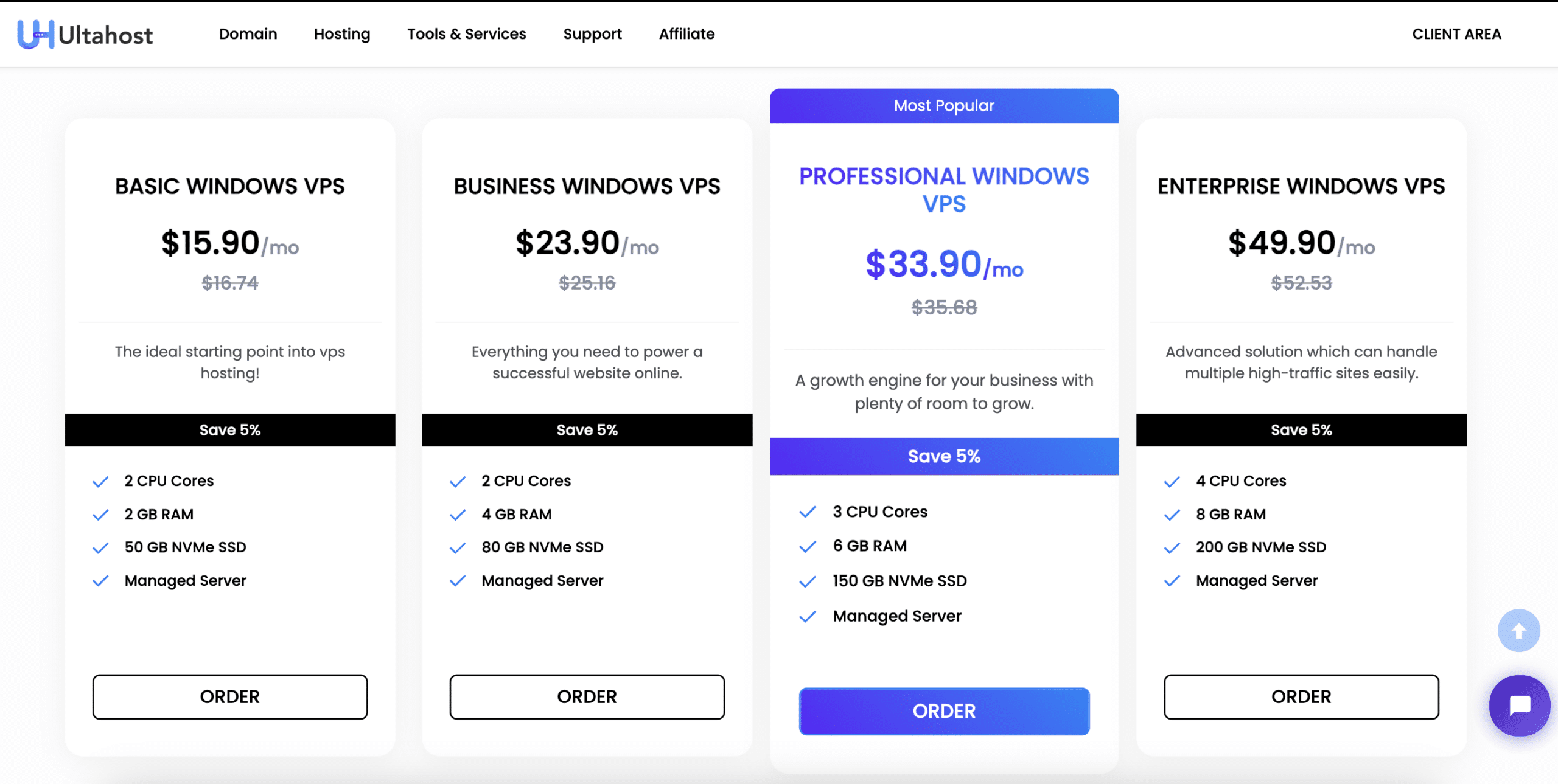 UltaHost Windows VPS Plans