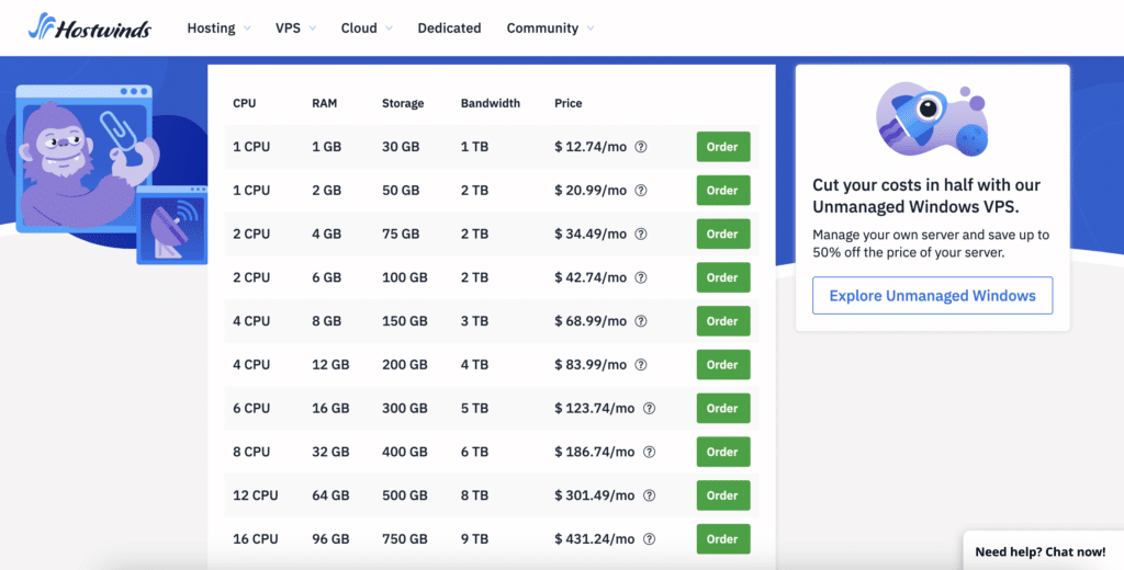 HostWinds Windows VPS Hosting Plans