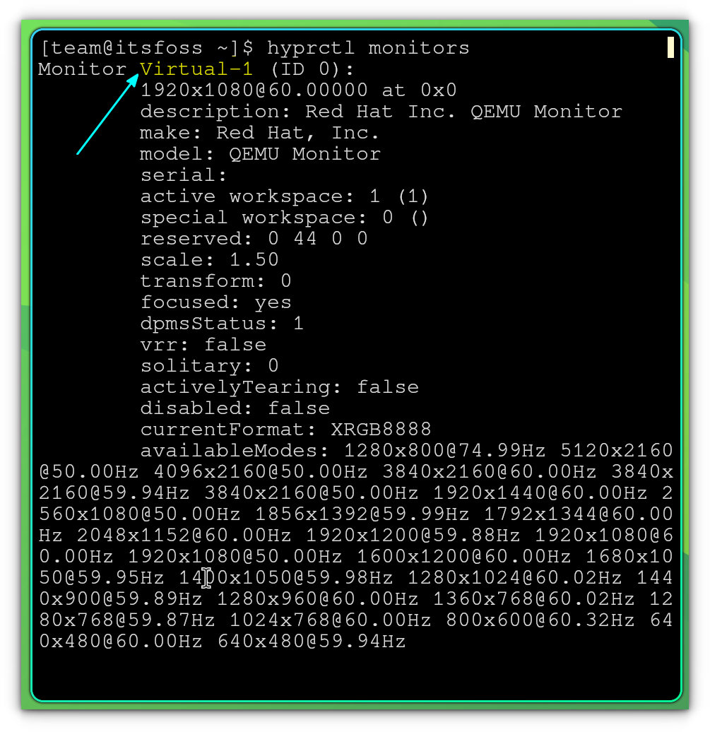 Get the name of the monitor you are using with the hyprctl command.