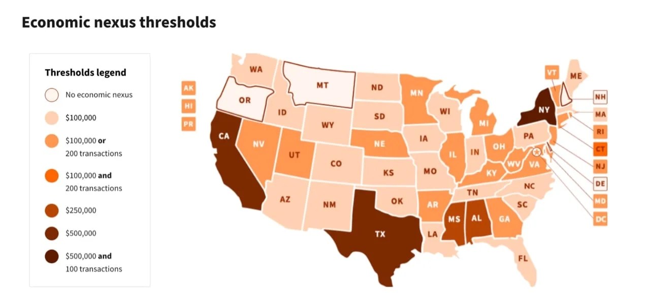 map of economic nexus thresholds