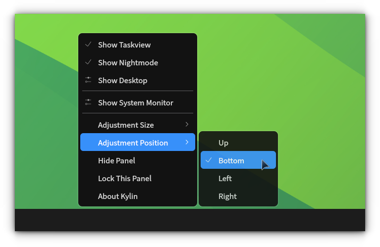 Change the position of UKUI panel from bttom to top, left, or right.