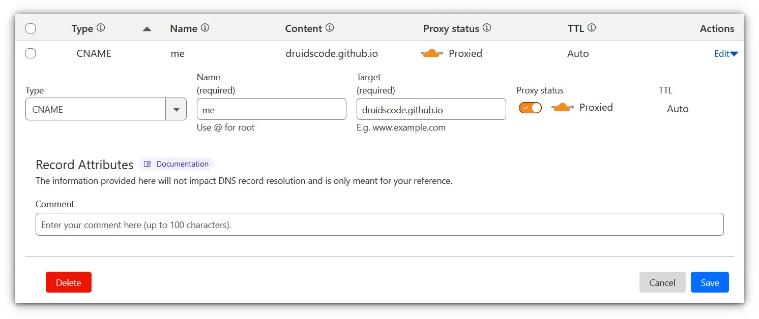 changing dns settings and adding a cname record