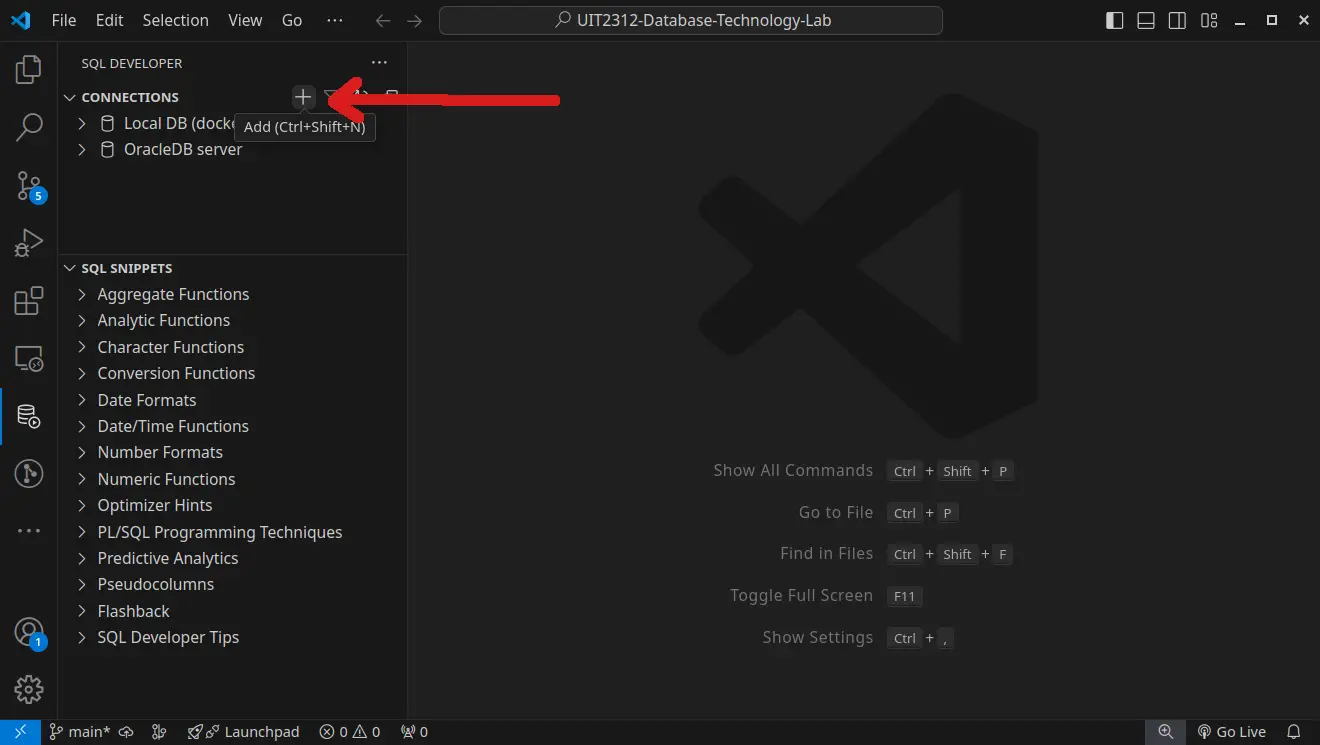 Create a new database connection in VSCode